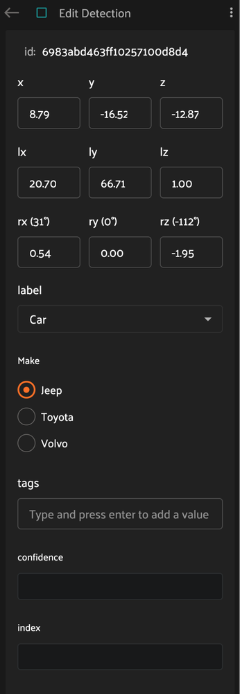 Cuboid attributes panel