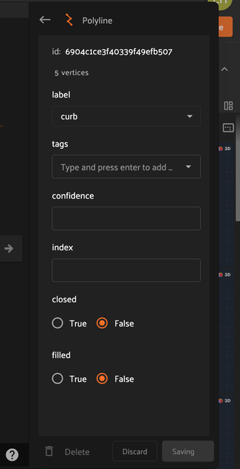 Polyline attributes panel